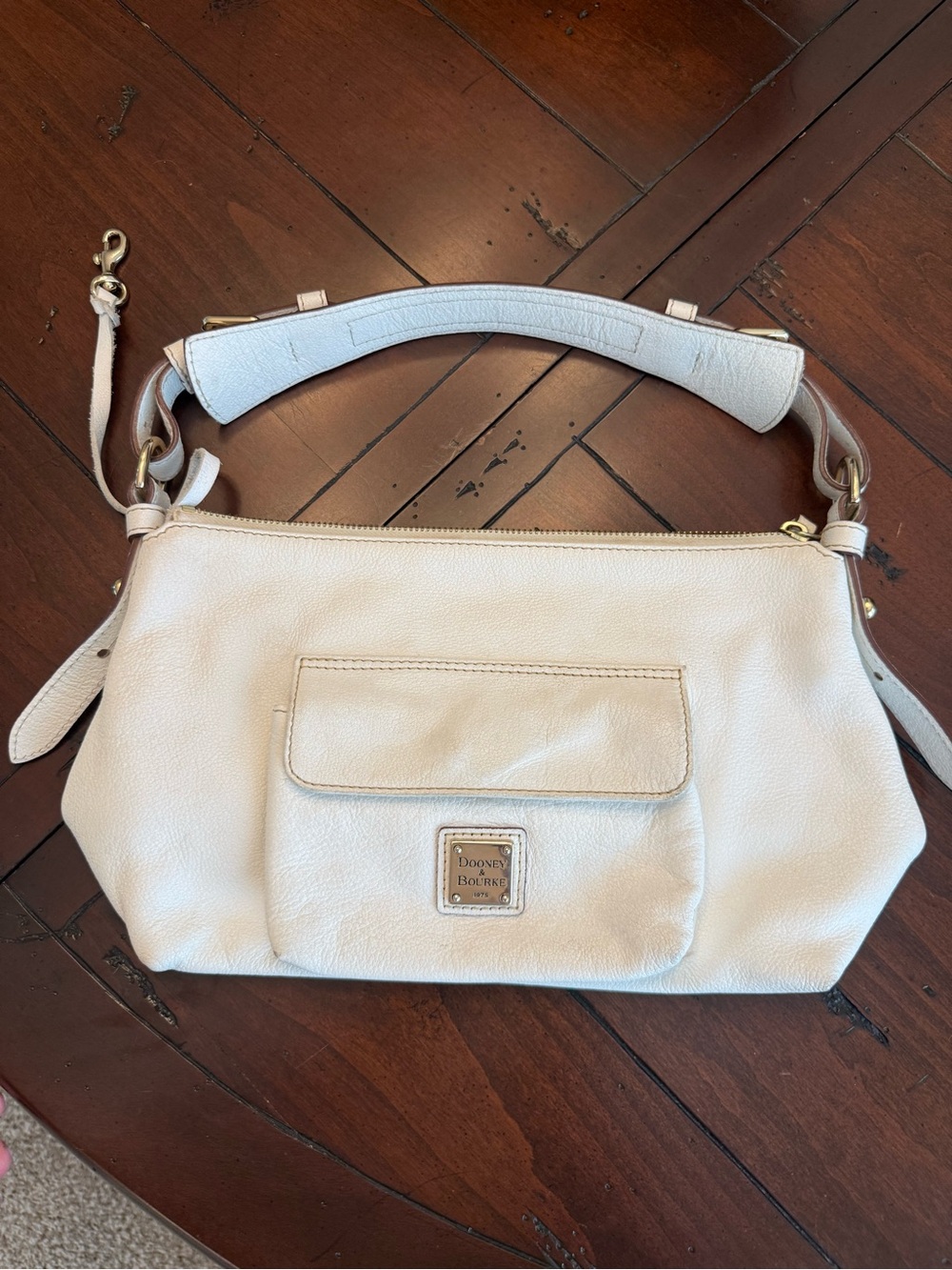 Dooney & Bourke Light Cream Pebbled Leather Shoulder Bag with Front Pocket USED